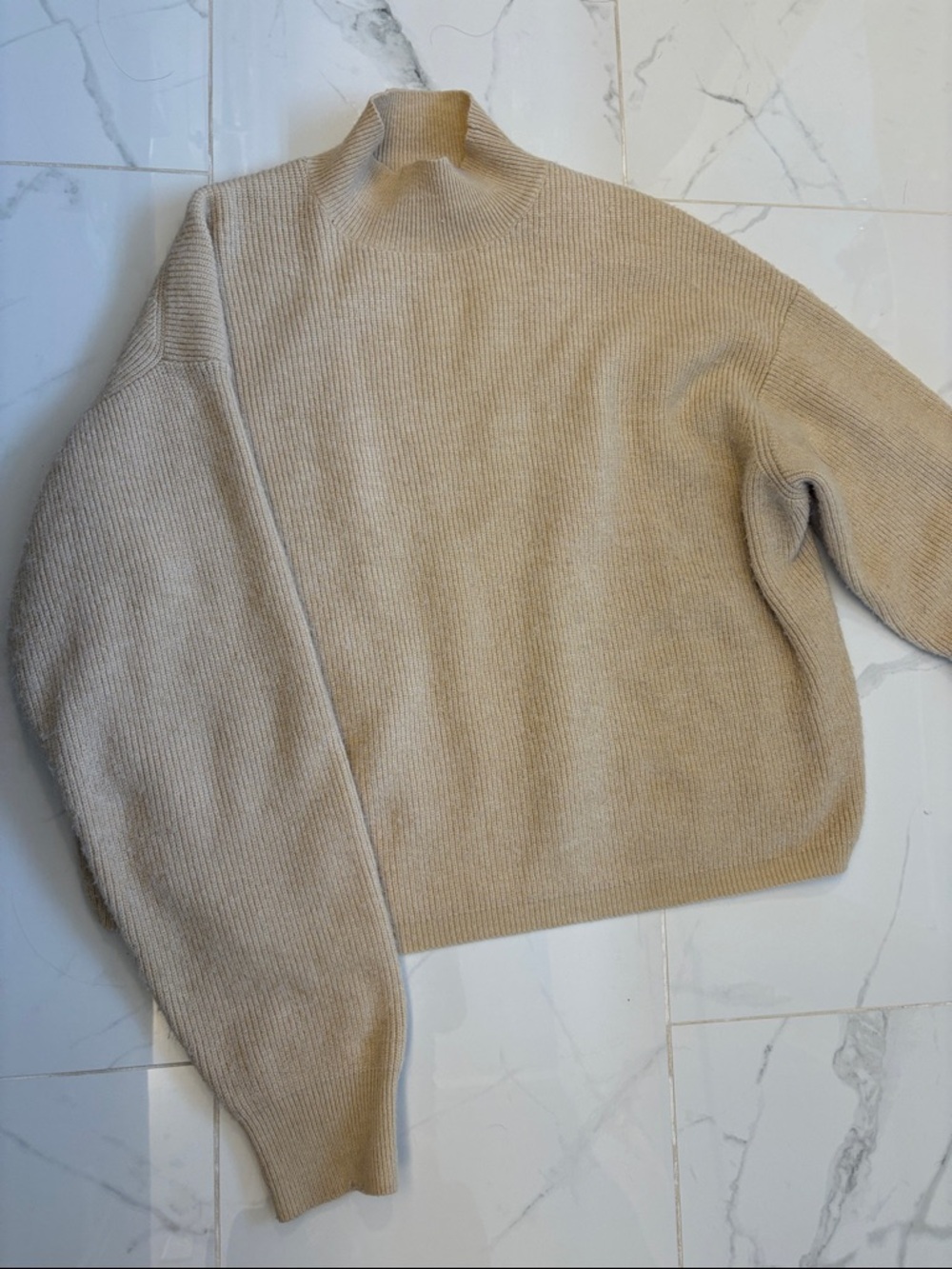Oak & Fort oatmeal ribbed cropped knit sweater